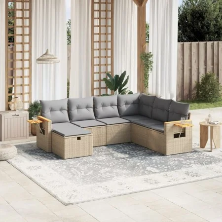 Gartensofa-Set mit beigem Kissenmix, 7-teilig aus PE-Rattan von , Gartensets - Ref: Foro24-3265546, Preis: 454,22 €, Rabatt: %