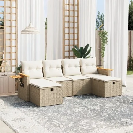 Garden sofa set with cushions 6 pieces beige synthetic rattan by , Garden sets - Ref: Foro24-3265559, Price: 443,15 €, Discou...
