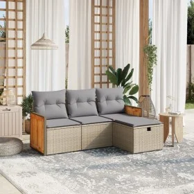 Gartensofa-Set mit beigem Kissenmix, 4-teilig aus PE-Rattan von , Gartensets - Ref: Foro24-3265707, Preis: 266,96 €, Rabatt: %