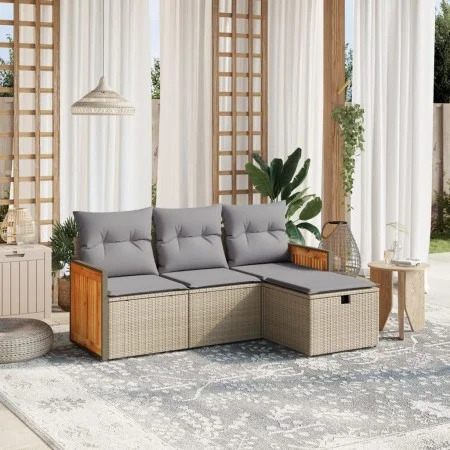 Garden sofa set with beige cushions mix 4 pieces PE rattan by , Garden sets - Ref: Foro24-3265707, Price: 266,96 €, Discount: %