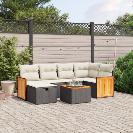 Set de comedor de jardín 7 pzas y cojines ratán sintético negro de , Conjuntos de jardín - Ref: Foro24-3265739, Precio: 397,0...