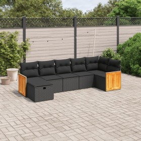 Set de comedor de jardín 7 pzas y cojines ratán sintético negro de , Conjuntos de jardín - Ref: Foro24-3265745, Precio: 446,4...