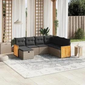 7-piece garden sofa set with gray PE rattan cushions by , Garden sets - Ref: Foro24-3265764, Price: 430,51 €, Discount: %