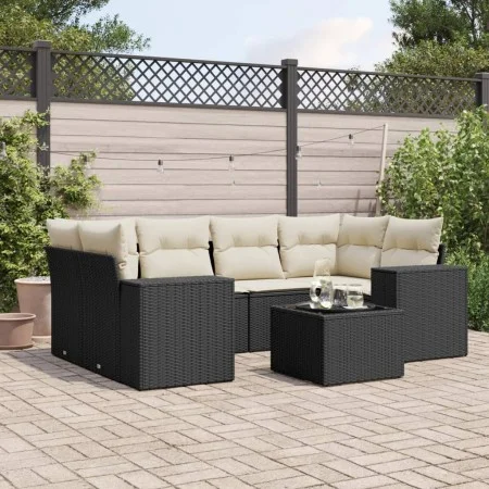 7-piece garden dining set and black synthetic rattan cushions by , Modular outdoor sofas - Ref: Foro24-3222315, Price: 463,01...