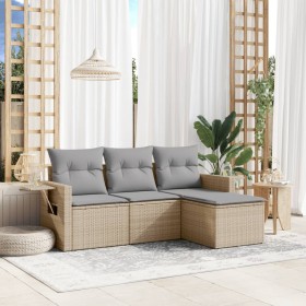 Garden sofa set with cushions 4 pieces beige synthetic rattan by , Garden sets - Ref: Foro24-3220068, Price: 249,33 €, Discou...