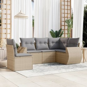 Gartensofa-Set mit Kissen, 5-teilig, beiges synthetisches Rattan von , Gartensets - Ref: Foro24-3221368, Preis: 347,43 €, Rab...