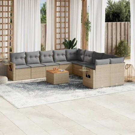 11-teiliges Gartensofa-Set mit beigen synthetischen Rattankissen von , Modulare Sofas für den Außenbereich - Ref: Foro24-3224...
