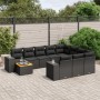 Set de sofás de jardín 11 pzas y cojines ratán sintético negro
