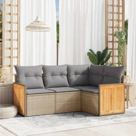 Gartensofa-Set mit Kissen, 4-teilig, beiges synthetisches Rattan von , Gartensets - Ref: Foro24-3227613, Preis: 294,53 €, Rab...