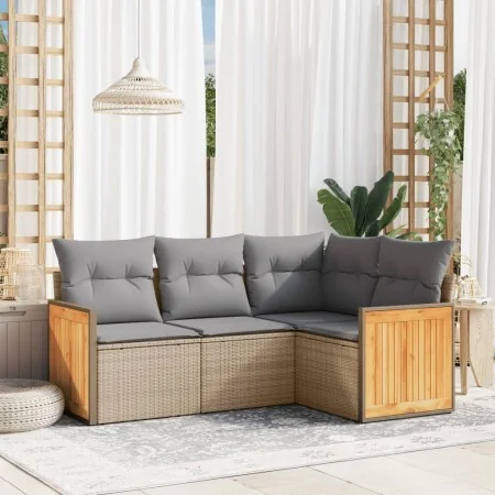 Garden sofa set with cushions 4 pieces beige synthetic rattan by , Garden sets - Ref: Foro24-3227613, Price: 294,53 €, Discou...