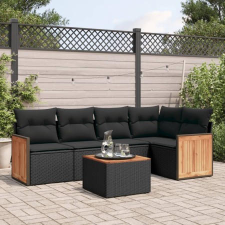 6-teiliges Gartensofa-Set und schwarze synthetische Rattankissen von , Gartensets - Ref: Foro24-3227630, Preis: 369,34 €, Rab...