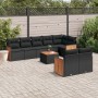 Set de sofás de jardín 8 piezas y cojines ratán sintético negro