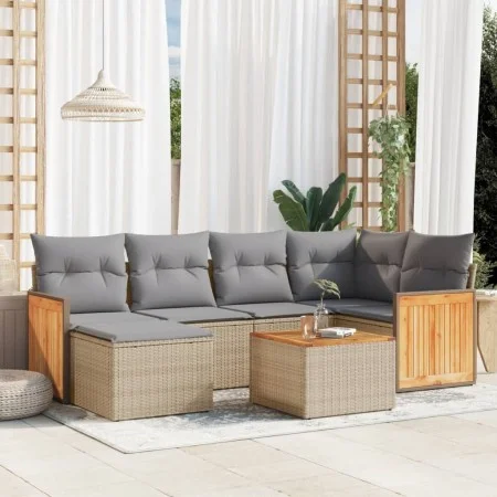7-piece garden sofa set and beige synthetic rattan cushions by , Garden sets - Ref: Foro24-3227865, Price: 432,07 €, Discount: %
