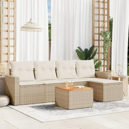 Garden sofa set with cushions 6 pieces beige synthetic rattan by , Garden sets - Ref: Foro24-3224098, Price: 376,19 €, Discou...