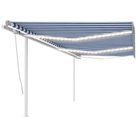 Automatic awning LED wind sensor blue and white 6x3 m by , Awnings - Ref: Foro24-3070011, Price: 987,25 €, Discount: %