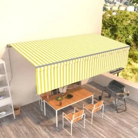 Manual retractable awning with yellow and white blinds 6x3 m by , Awnings - Ref: Foro24-3069478, Price: 491,43 €, Discount: %