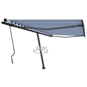 Toldo de pie retráctil manual azul y blanco 450x300 cm de , Toldos - Ref: Foro24-3069756, Precio: 458,64 €, Descuento: %