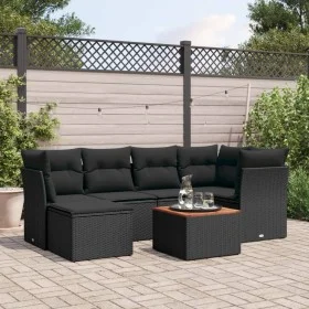 7-teiliges Garten-Essset und schwarze Kissen aus synthetischem Rattan von , Gartensets - Ref: Foro24-3223745, Preis: 418,74 €...