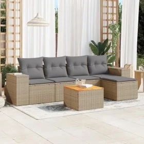Gartensofa-Set mit Kissen, 6-teilig, beiges synthetisches Rattan von , Gartensets - Ref: Foro24-3225422, Preis: 362,88 €, Rab...