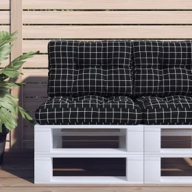 Cushions for pallet sofa 2 pieces black checkered fabric by , Cushions for chairs and sofas - Ref: Foro24-360683, Price: 52,5...