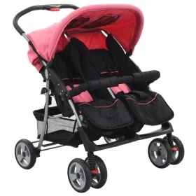 Pink and black steel twin stroller by , Baby strollers - Ref: Foro24-10155, Price: 192,69 €, Discount: %