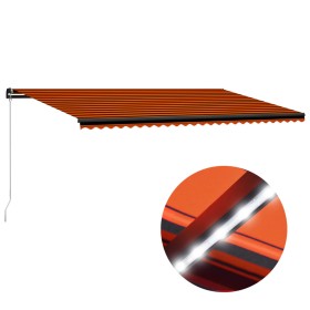 Toldo manual retráctil con luz LED naranja y marrón 600x300 cm