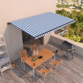 Blue and white manual retractable awning 500x350 cm by , Awnings - Ref: Foro24-3069216, Price: 420,52 €, Discount: %