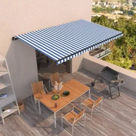 Blue and white manual retractable awning 500x350 cm by , Awnings - Ref: Foro24-3069216, Price: 431,23 €, Discount: %