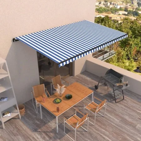 Blue and white manual retractable awning 500x350 cm by , Awnings - Ref: Foro24-3069216, Price: 430,26 €, Discount: %