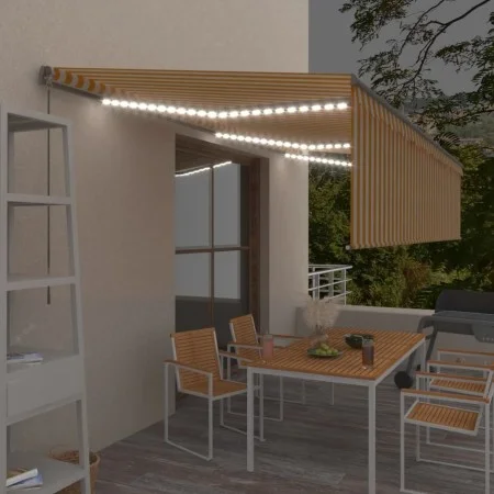 Manual retractable awning with blind and yellow white LED 6x3 m by , Awnings - Ref: Foro24-3069483, Price: 559,53 €, Discount: %