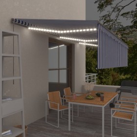Manual retractable awning with blind and blue and white LED 6x3 m by , Awnings - Ref: Foro24-3069481, Price: 501,63 €, Discou...