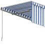 Toldo retráctil manual con persiana azul y blanco 6x3 m