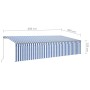 Toldo retráctil manual con persiana azul y blanco 6x3 m