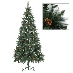 Árbol de Navidad artificial con piñas y brillo blanco 210 cm