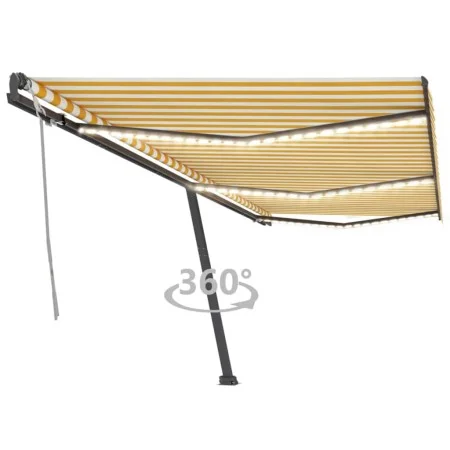 Toldo retráctil manual con luz LED amarillo y blanco 600x300 cm by , Awnings - Ref: Foro24-3069803, Price: 671,20 €, Discount: %