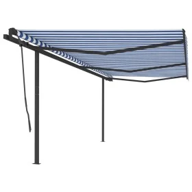 Manual retractable awning with blue and white poles 6x3.5 m by , Awnings - Ref: Foro24-3070276, Price: 683,43 €, Discount: %