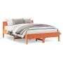 Bed frame with pine wood headboard in brown wax finish 120x200 cm by , Beds and slatted bases - Ref: Foro24-842601, Price: 12...