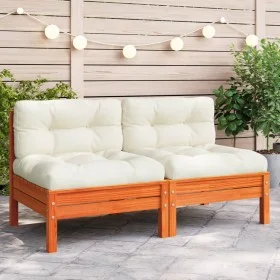 Gartenecksofa und Kissen aus braun gewachstem Kiefernholz. von , Modulare Sofas für den Außenbereich - Ref: Foro24-838158, Pr...