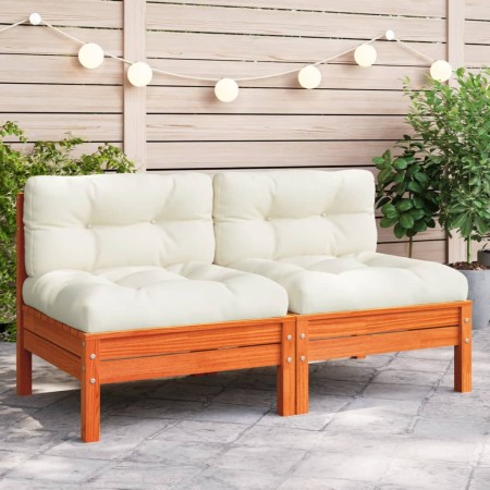 Sofá de esquina de jardín y cojines madera pino marrón cera by , Modular outdoor sofas - Ref: Foro24-838158, Price: 98,64 €, ...