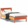 Bed frame with wax brown pine wood headboard 100x200 cm by , Beds and slatted bases - Ref: Foro24-842657, Price: 95,95 €, Dis...