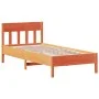 Bed frame with wax brown pine wood headboard 100x200 cm by , Beds and slatted bases - Ref: Foro24-842657, Price: 95,95 €, Dis...
