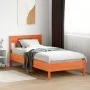 Bed frame with wax brown pine wood headboard 100x200 cm by , Beds and slatted bases - Ref: Foro24-842657, Price: 95,95 €, Dis...