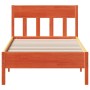 Bed frame with wax brown pine wood headboard 100x200 cm by , Beds and slatted bases - Ref: Foro24-842657, Price: 96,86 €, Dis...