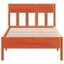 Bed frame with wax brown pine wood headboard 100x200 cm by , Beds and slatted bases - Ref: Foro24-842657, Price: 95,95 €, Dis...
