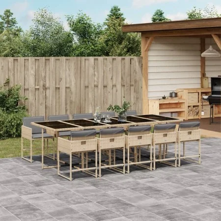 Garten-Essgruppe 11-teilig mit Kissen aus synthetischem Rattan in Beige. von , Gartensets - Ref: Foro24-3211296, Preis: 808,6...