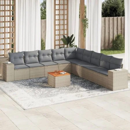 Gartensofa-Set mit 10-teiligen beigen Kissen aus synthetischem Rattan. von , Gartensets - Ref: Foro24-3225492, Preis: 609,05 ...