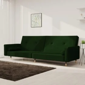 Sofá cama de 2 plazas con dos almohadas terciopelo verde oscuro by , Sofas - Ref: Foro24-375751, Price: 283,01 €, Discount: %