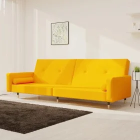 Sofá cama de 2 plazas con dos almohadas terciopelo amarillo by , Sofas - Ref: Foro24-375753, Price: 280,13 €, Discount: %