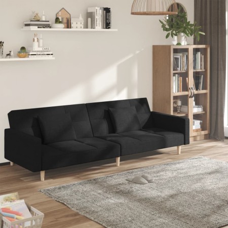 Sofá cama de 2 plazas con dos almohadas tela negro by , Sofas - Ref: Foro24-375801, Price: 285,00 €, Discount: %