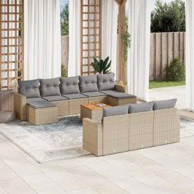 Set de sofás de jardín 11pzas con cojines ratán sintético beige